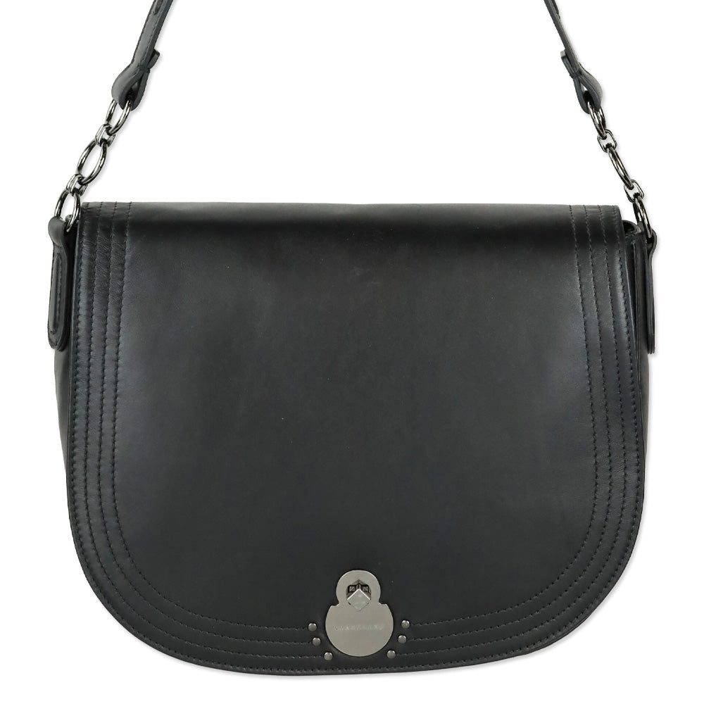 Longchamp Cavalcade Large Black Leather Shoulder Saddle Bag