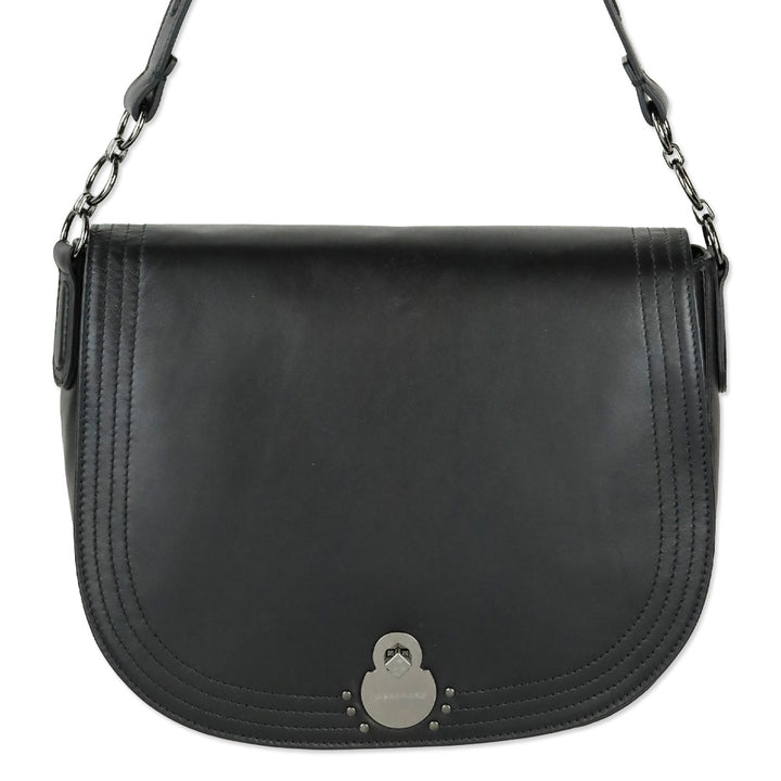 Longchamp Cavalcade Large Black Leather Shoulder Saddle Bag