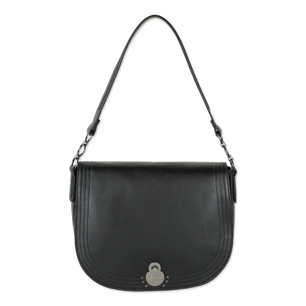 Longchamp Cavalcade Large Black Leather Shoulder Saddle Bag