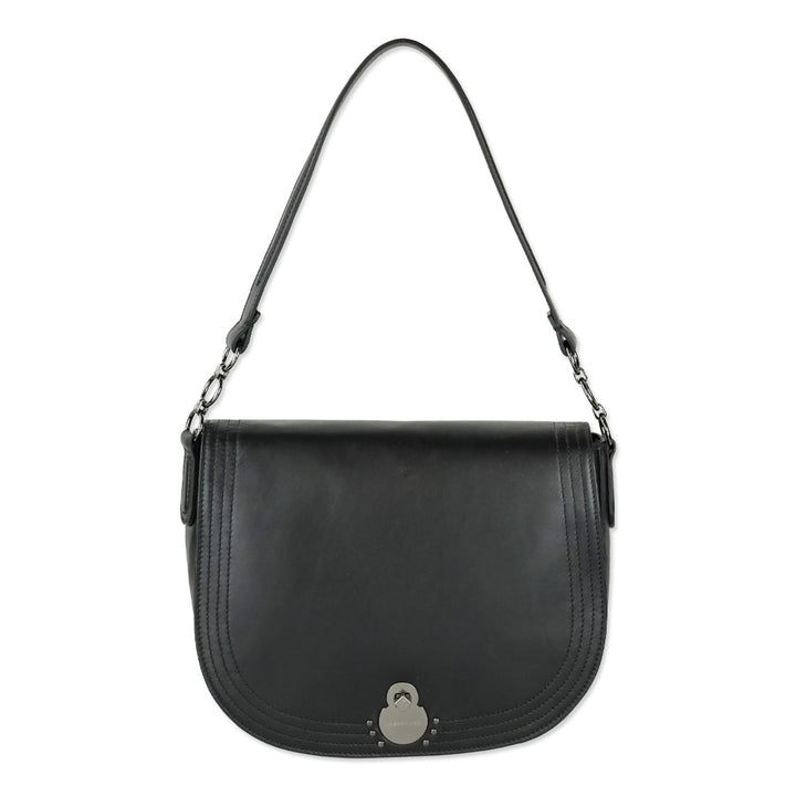 Longchamp Cavalcade Large Black Leather Shoulder Saddle Bag
