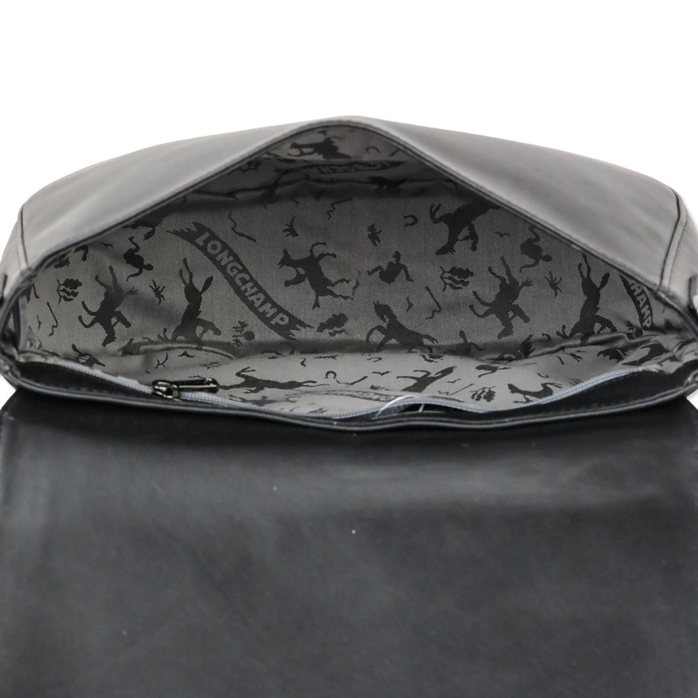 Longchamp Cavalcade Large Black Leather Shoulder Saddle Bag