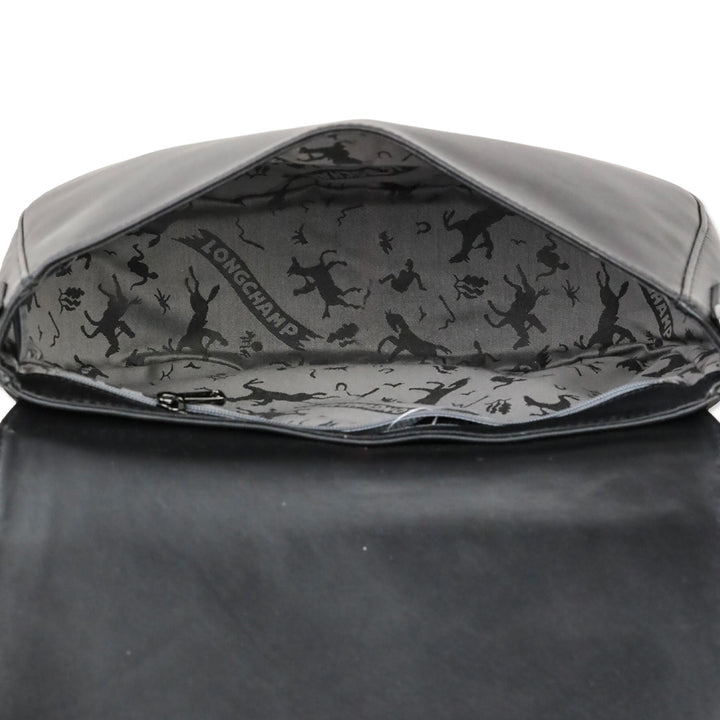 Longchamp Cavalcade Large Black Leather Shoulder Saddle Bag