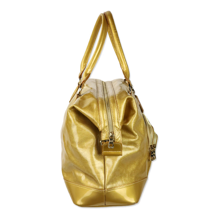 Longchamp Gold Crinkle Vernis Large Legende Verni Dome Satchel
