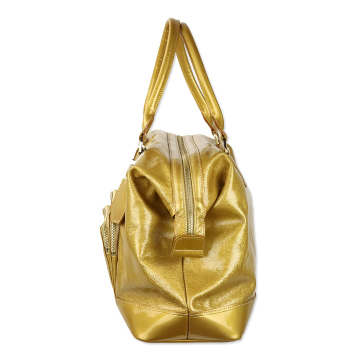 Longchamp Gold Crinkle Vernis Large Legende Verni Dome Satchel