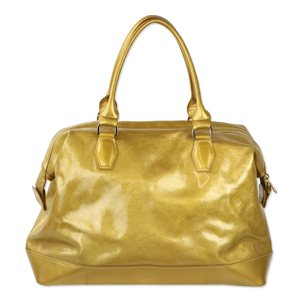 Longchamp Gold Crinkle Vernis Large Legende Verni Dome Satchel