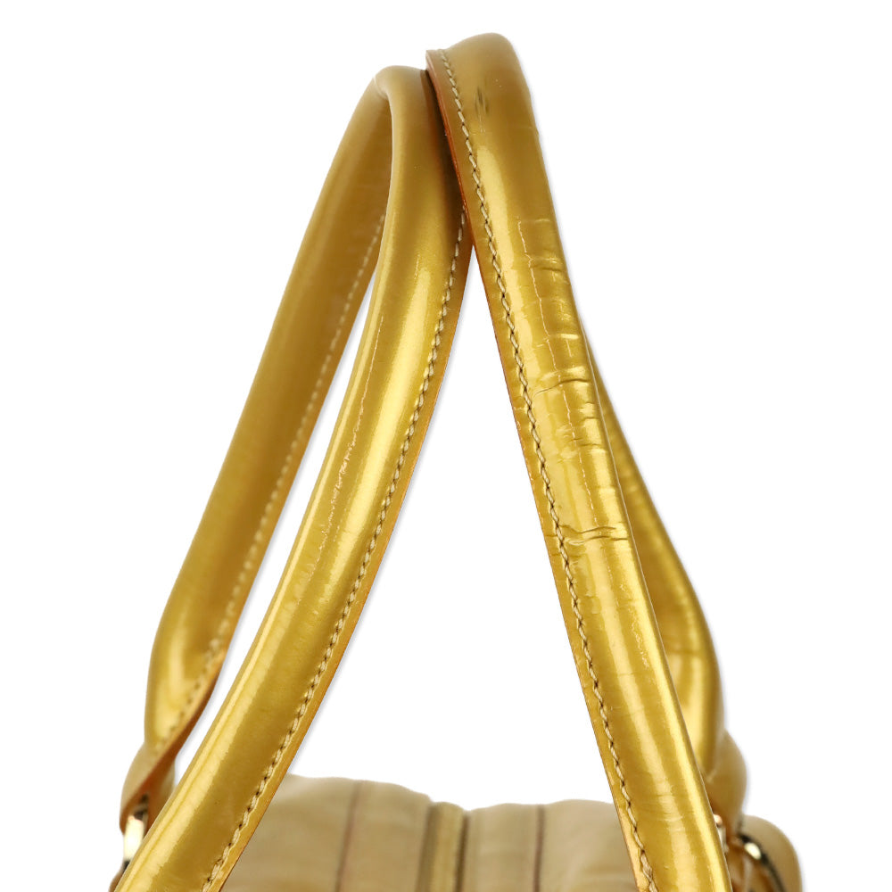 Longchamp Gold Crinkle Vernis Large Legende Verni Dome Satchel