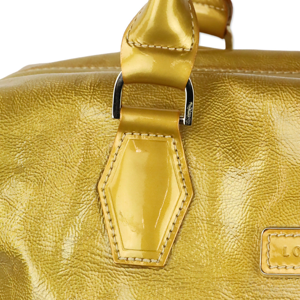 Longchamp Gold Crinkle Vernis Large Legende Verni Dome Satchel