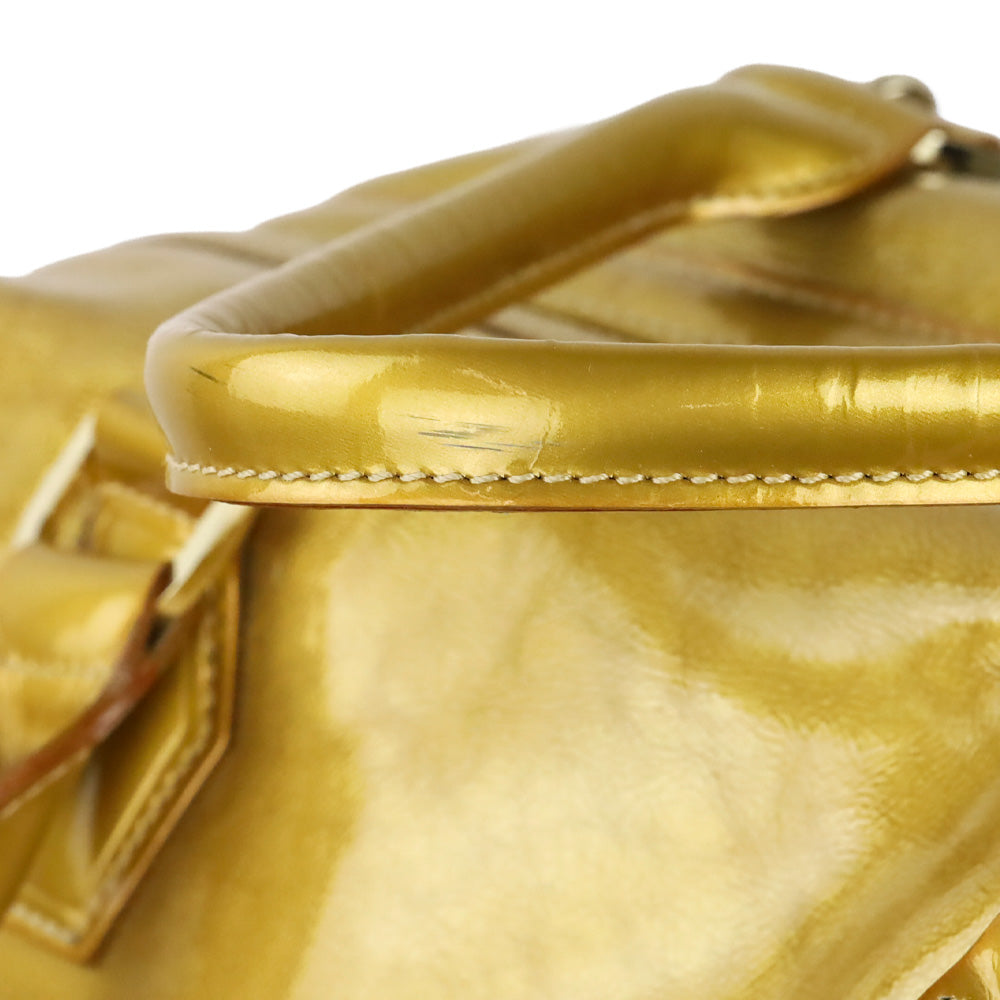 Longchamp Gold Crinkle Vernis Large Legende Verni Dome Satchel