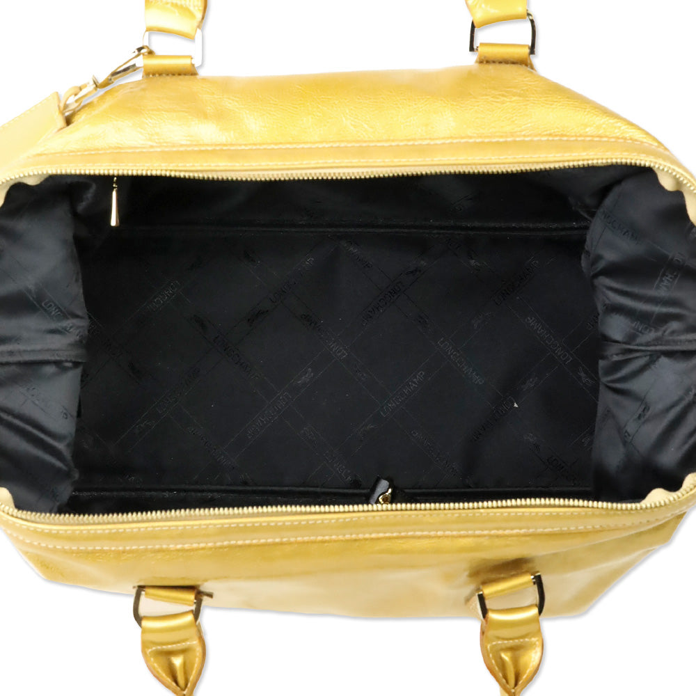 Longchamp Gold Crinkle Vernis Large Legende Verni Dome Satchel