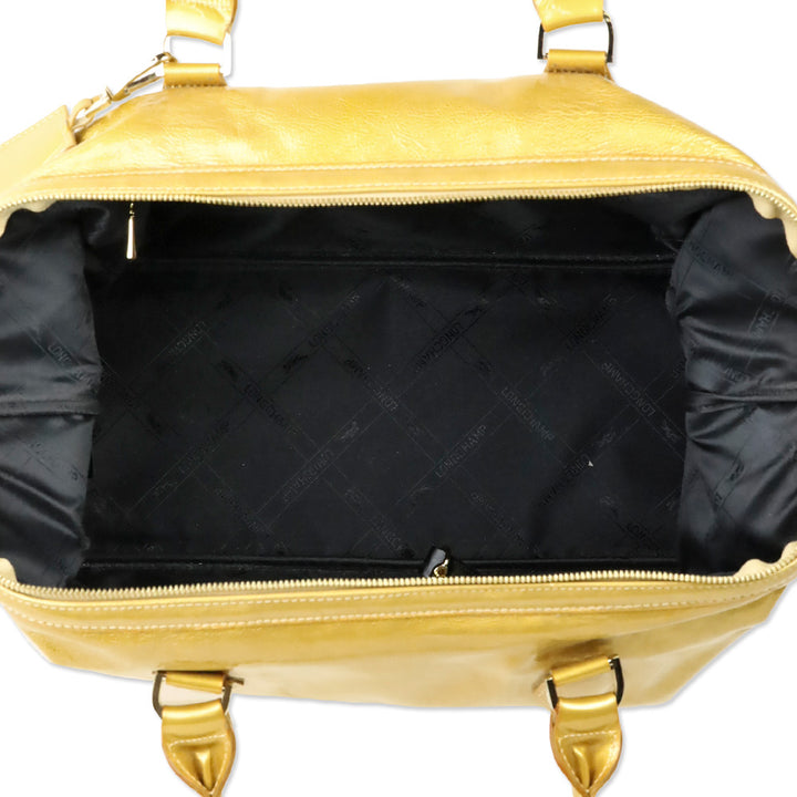 Longchamp Gold Crinkle Vernis Large Legende Verni Dome Satchel