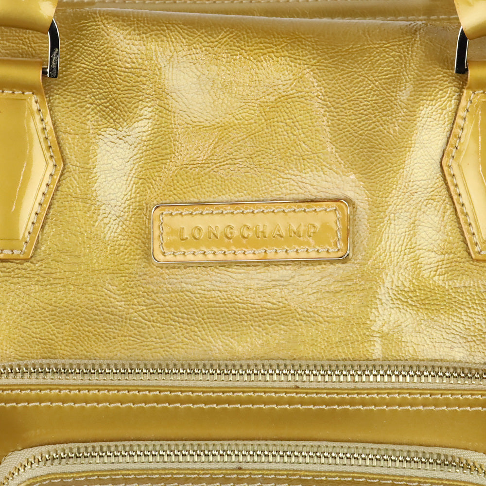 Longchamp Gold Crinkle Vernis Large Legende Verni Dome Satchel
