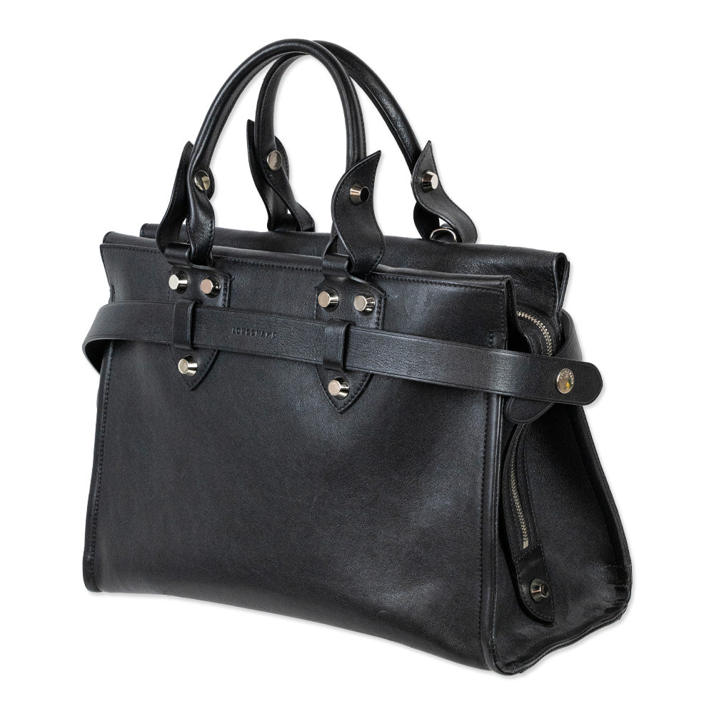 Longchamp La Voyageuse Black Leather Tote