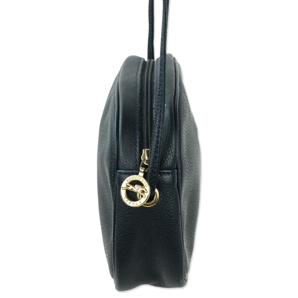 Longchamp Navy Grained Leather Camera Crossbody Bag