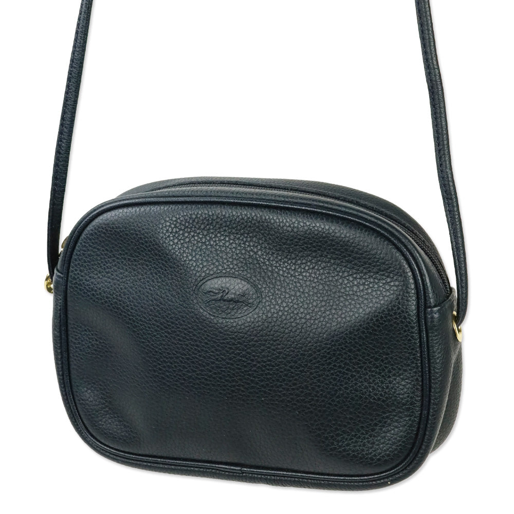Longchamp Navy Grained Leather Camera Crossbody Bag