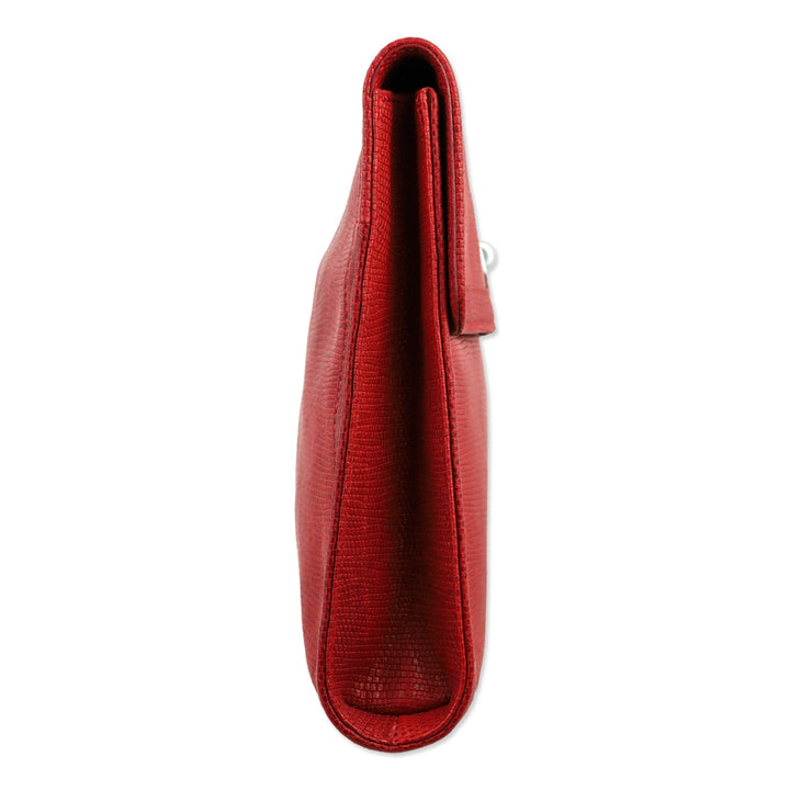 Longchamp Red Lizard Skin Large Clutch