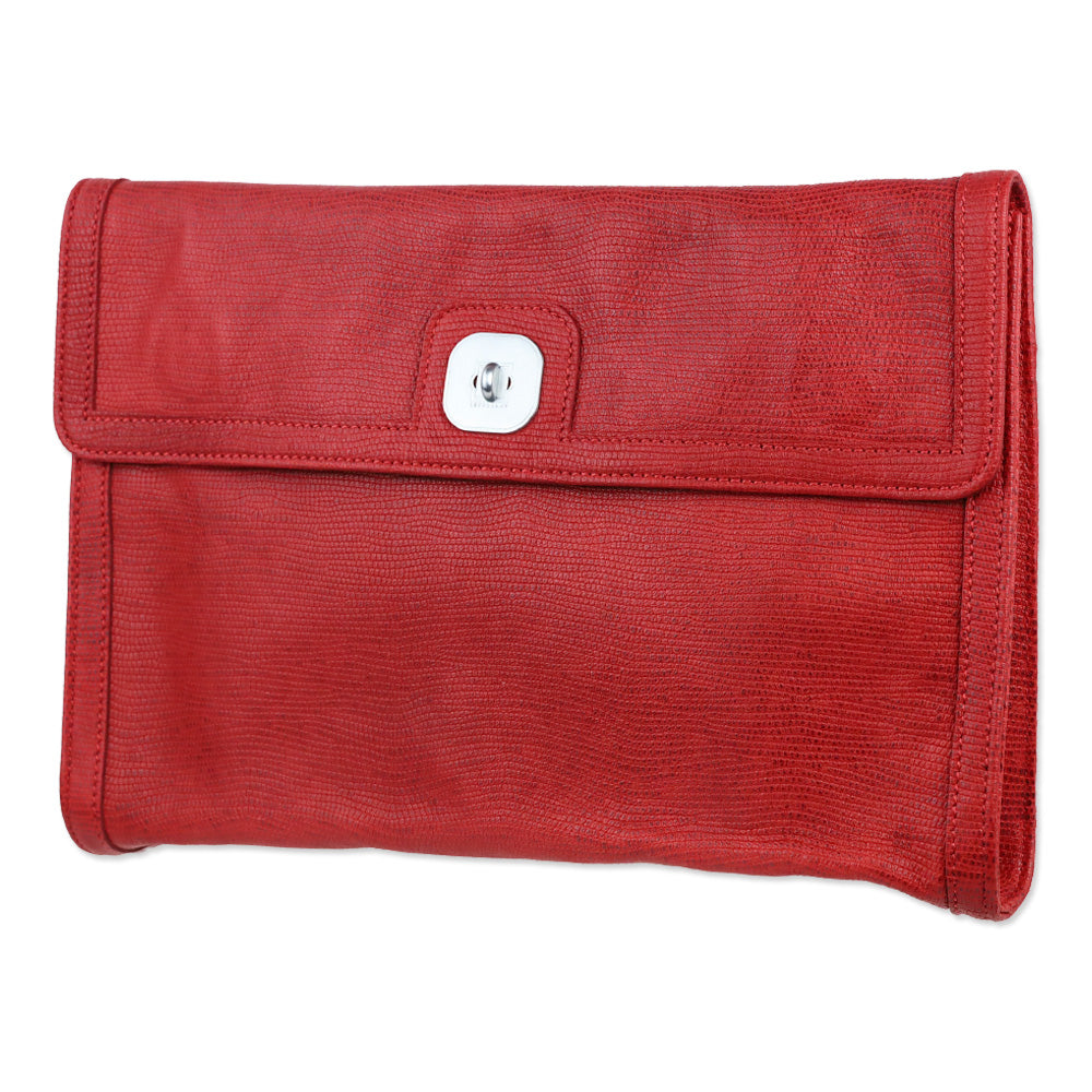 Longchamp Red Lizard Skin Large Clutch