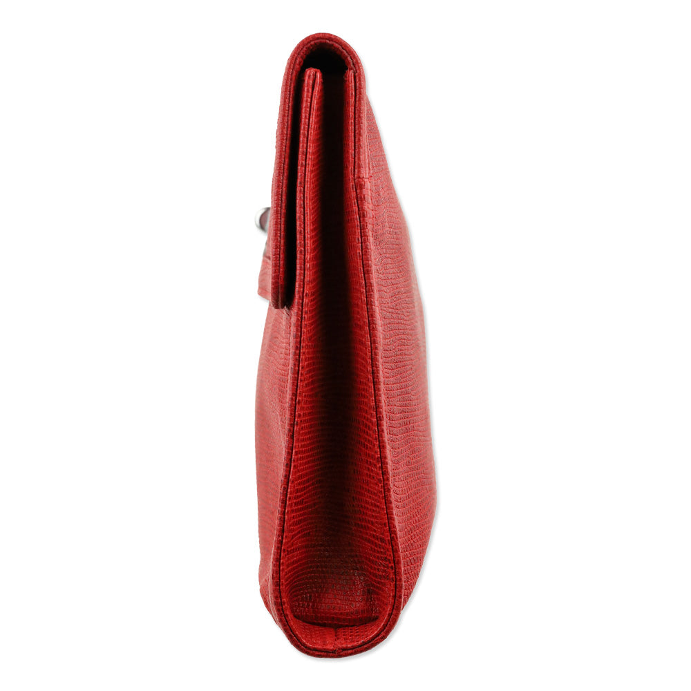 Longchamp Red Lizard Skin Large Clutch