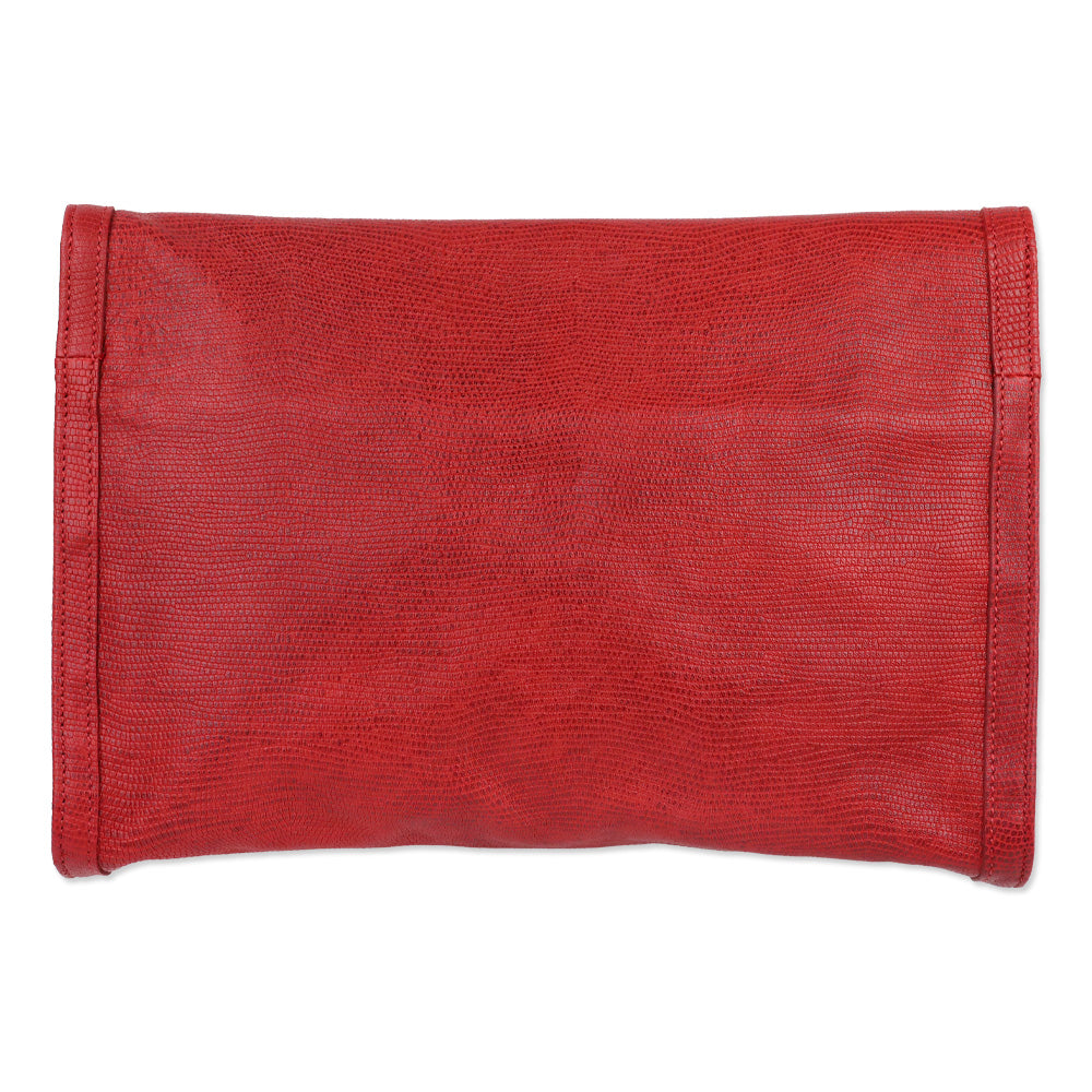 Longchamp Red Lizard Skin Large Clutch
