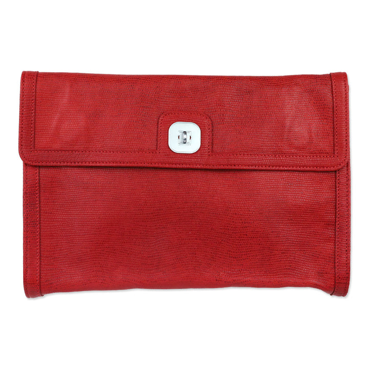 Longchamp Red Lizard Skin Large Clutch