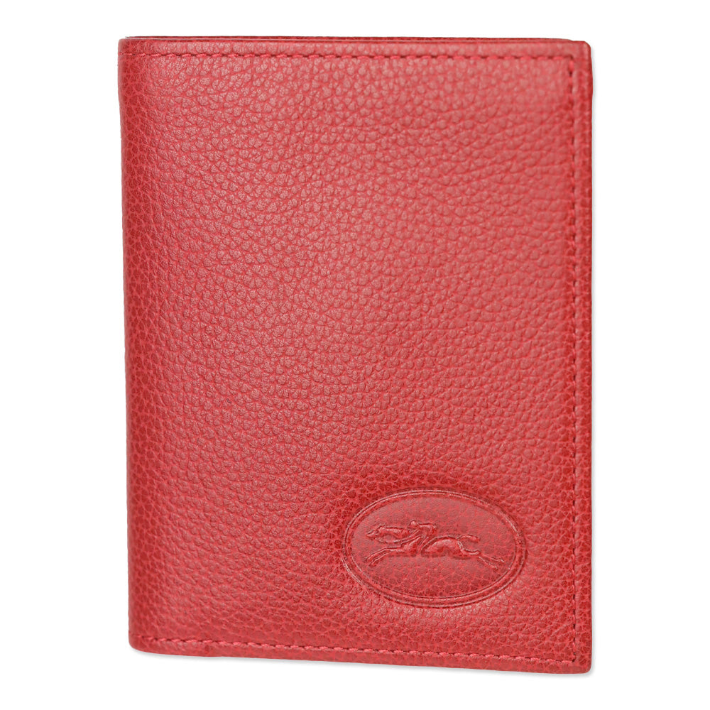 Longchamp Red Pebble Leather Small Card Wallet