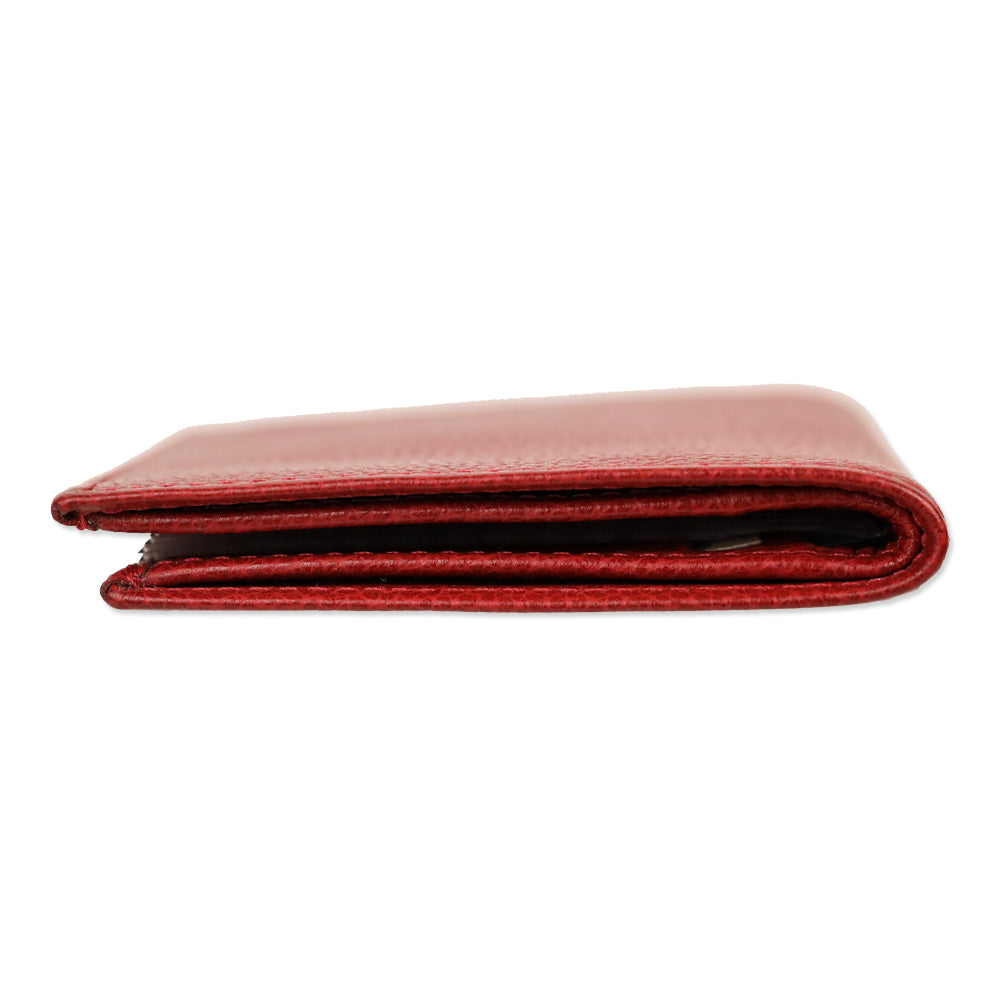 Longchamp Red Pebble Leather Small Card Wallet