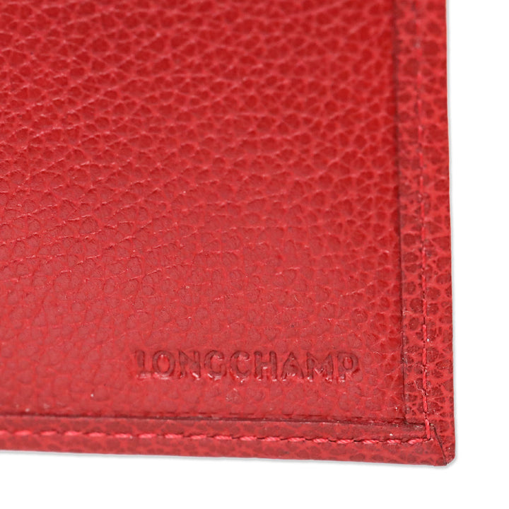 Longchamp Red Pebble Leather Small Card Wallet