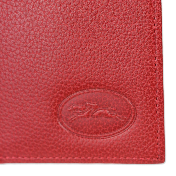 Longchamp Red Pebble Leather Small Card Wallet