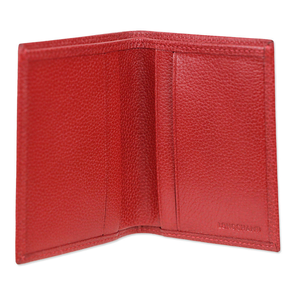 Longchamp Red Pebble Leather Small Card Wallet