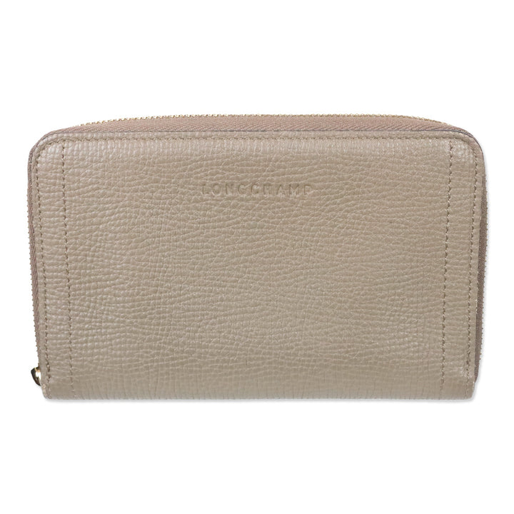 Longchamp Taupe Pebble Leather Zip-Around Wallet