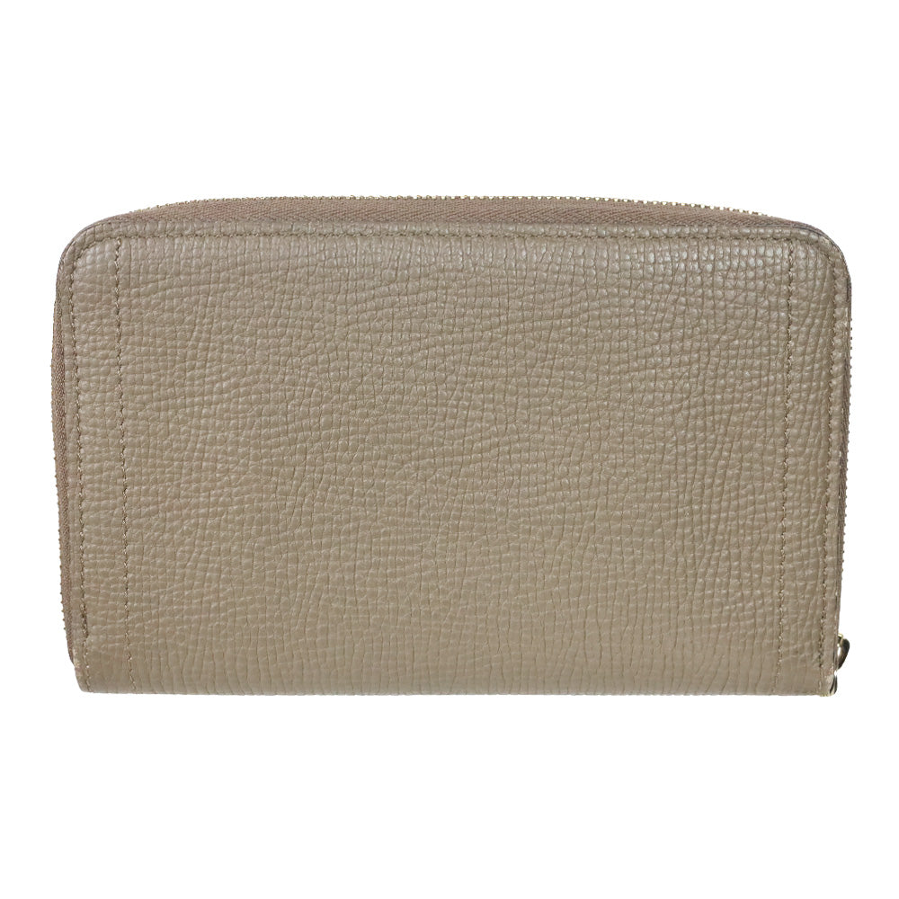 Longchamp Taupe Pebble Leather Zip-Around Wallet