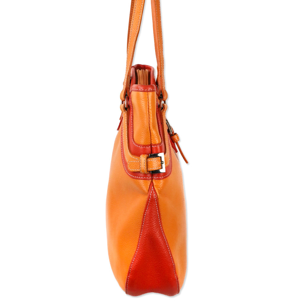 Longchamp Two-Tone Orange Leather Tote Bag