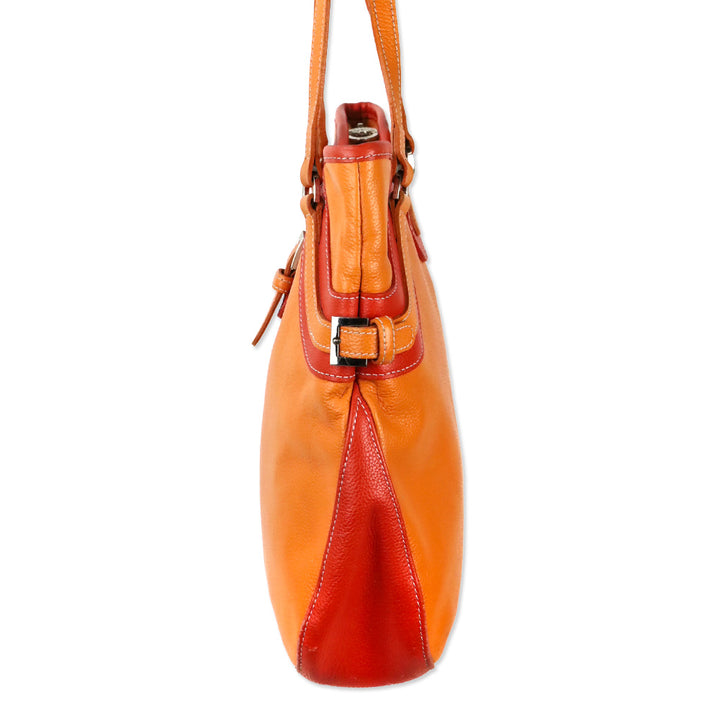 Longchamp Two-Tone Orange Leather Tote Bag