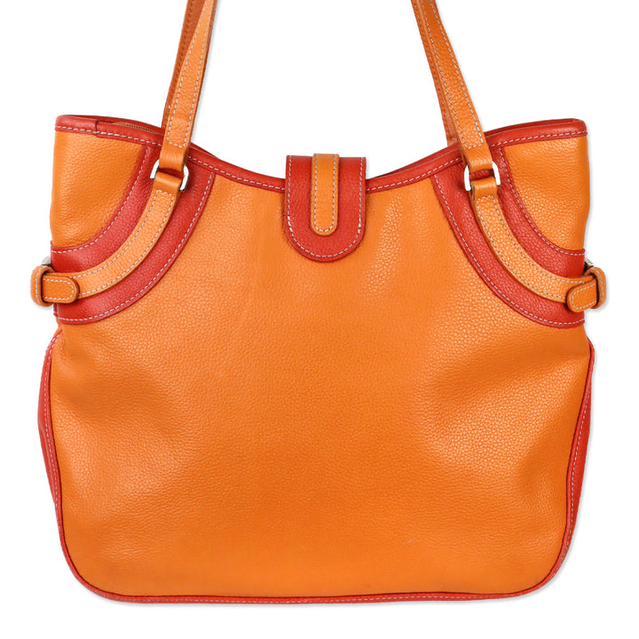 Longchamp Two-Tone Orange Leather Tote Bag