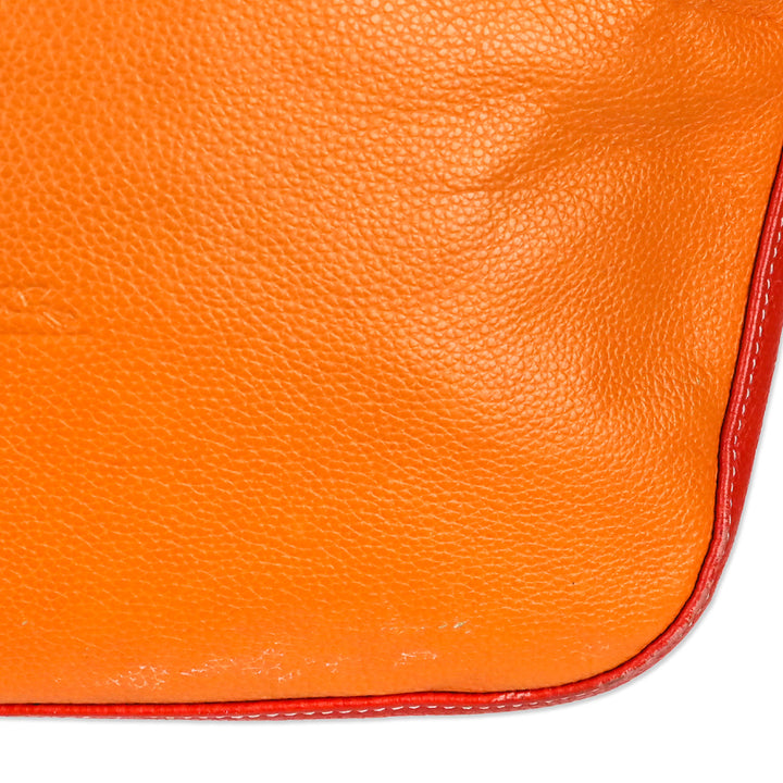 Longchamp Two-Tone Orange Leather Tote Bag