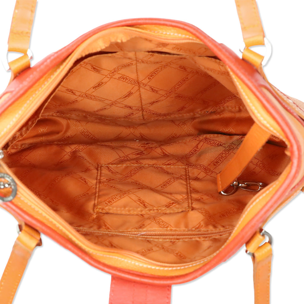 Longchamp Two-Tone Orange Leather Tote Bag