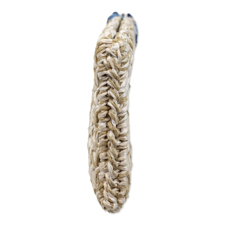 Lorenza Gandaglia Braided Raffia Blue Sequin Embellished Clutch