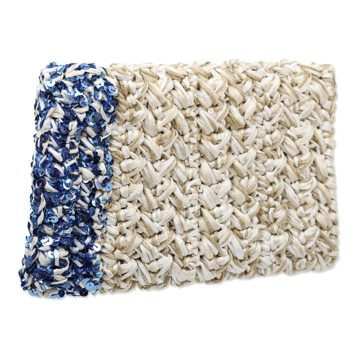 Lorenza Gandaglia Braided Raffia Blue Sequin Embellished Clutch