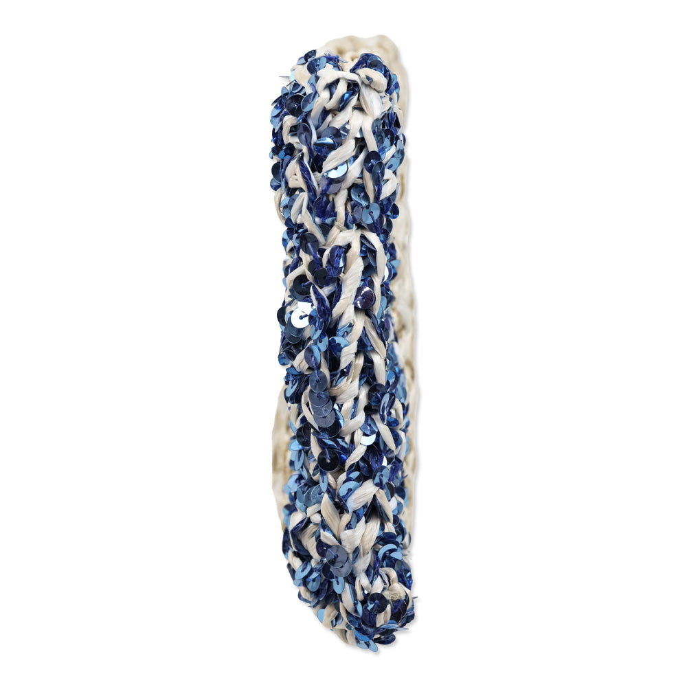 Lorenza Gandaglia Braided Raffia Blue Sequin Embellished Clutch