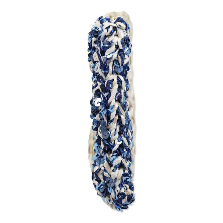 Lorenza Gandaglia Braided Raffia Blue Sequin Embellished Clutch