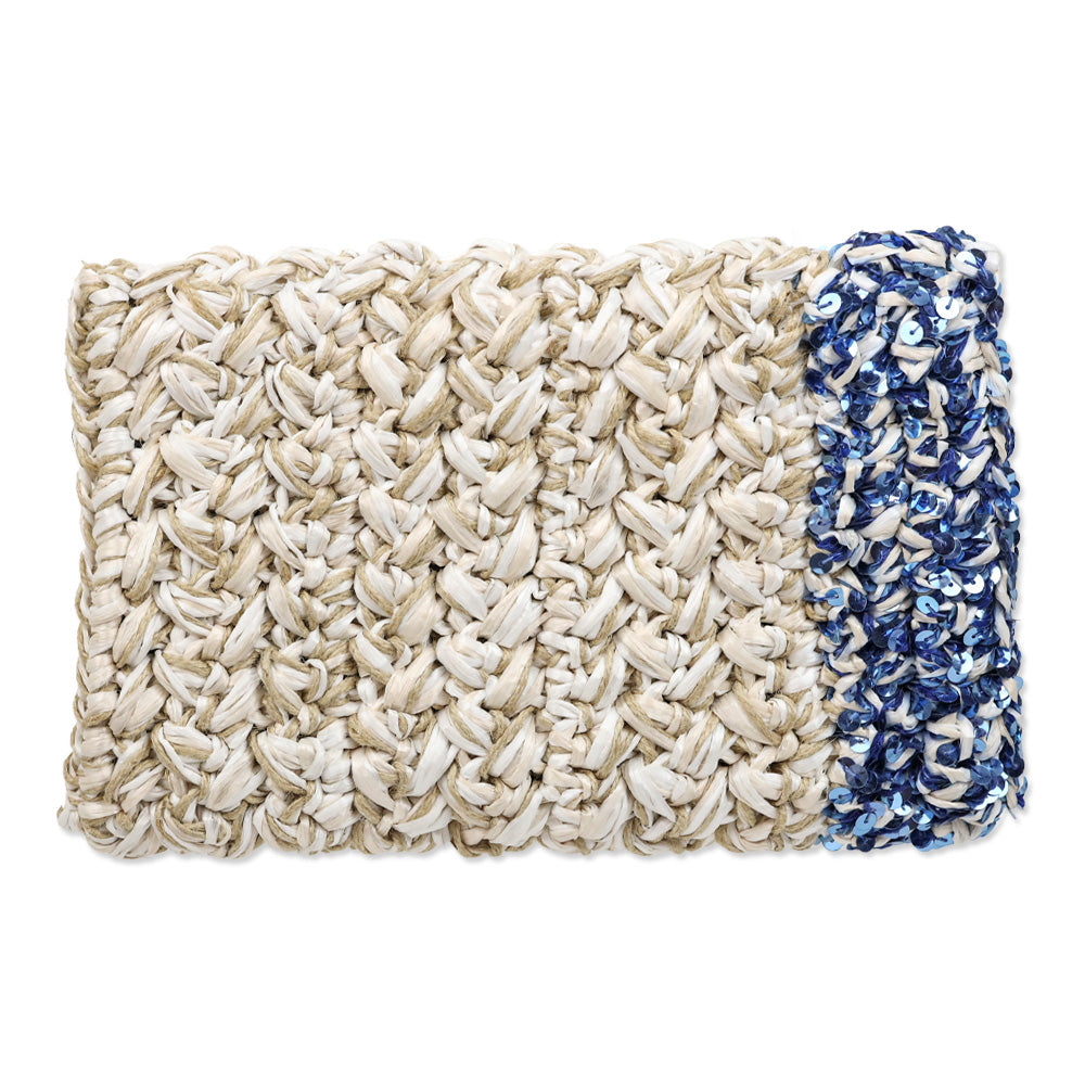 Lorenza Gandaglia Braided Raffia Blue Sequin Embellished Clutch