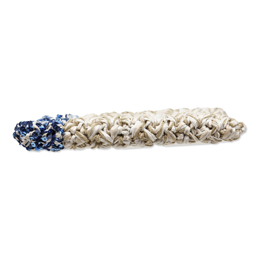 Lorenza Gandaglia Braided Raffia Blue Sequin Embellished Clutch