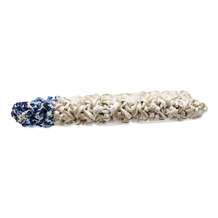 Lorenza Gandaglia Braided Raffia Blue Sequin Embellished Clutch