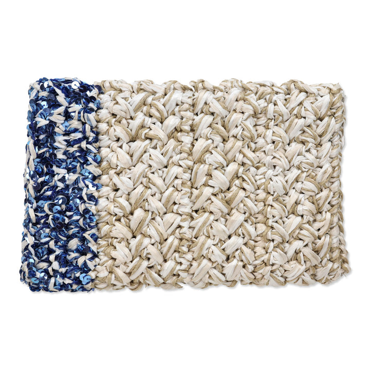 Lorenza Gandaglia Braided Raffia Blue Sequin Embellished Clutch