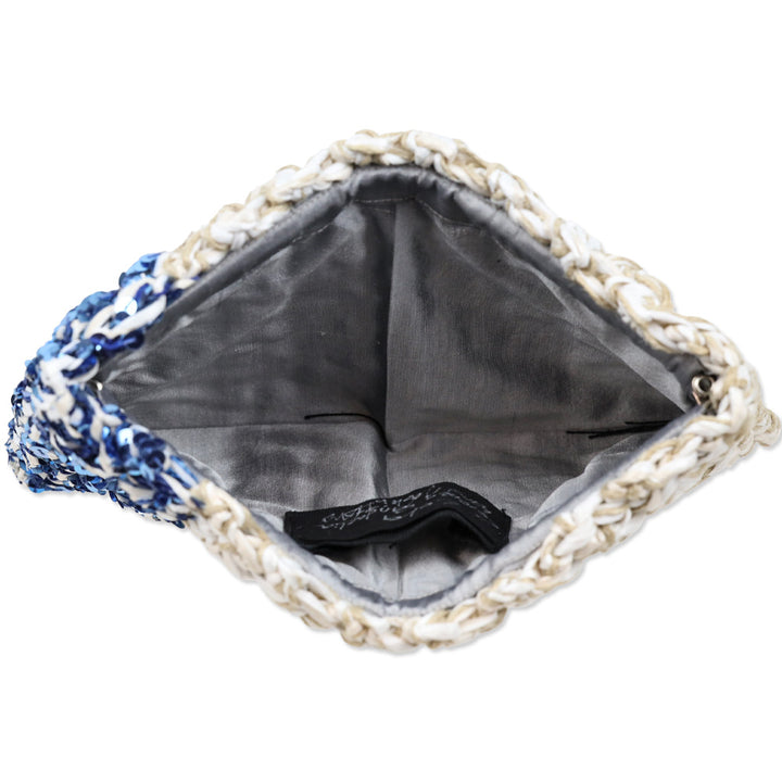 Lorenza Gandaglia Braided Raffia Blue Sequin Embellished Clutch