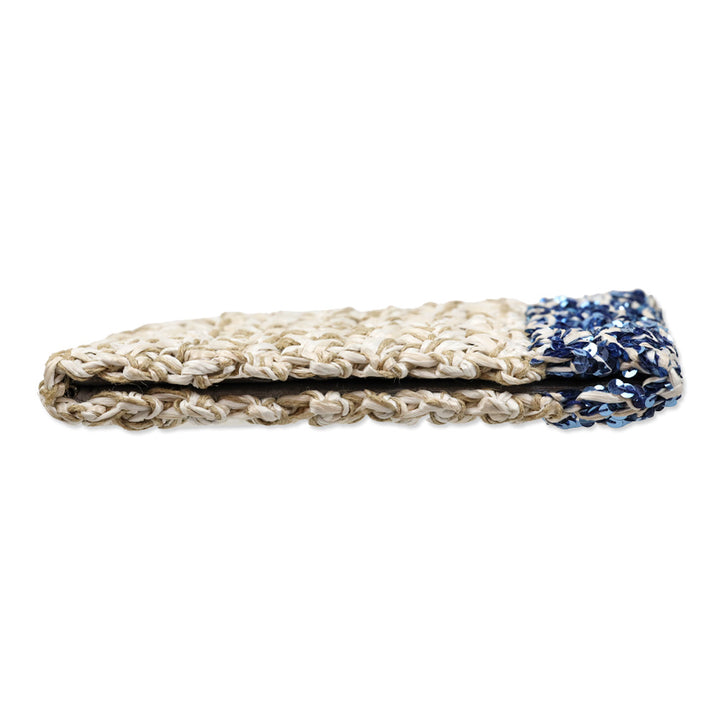 Lorenza Gandaglia Braided Raffia Blue Sequin Embellished Clutch