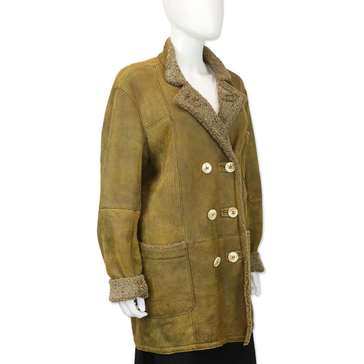 Loringhoven Tan Suede Shearling-Lined Double-Breasted Coat
