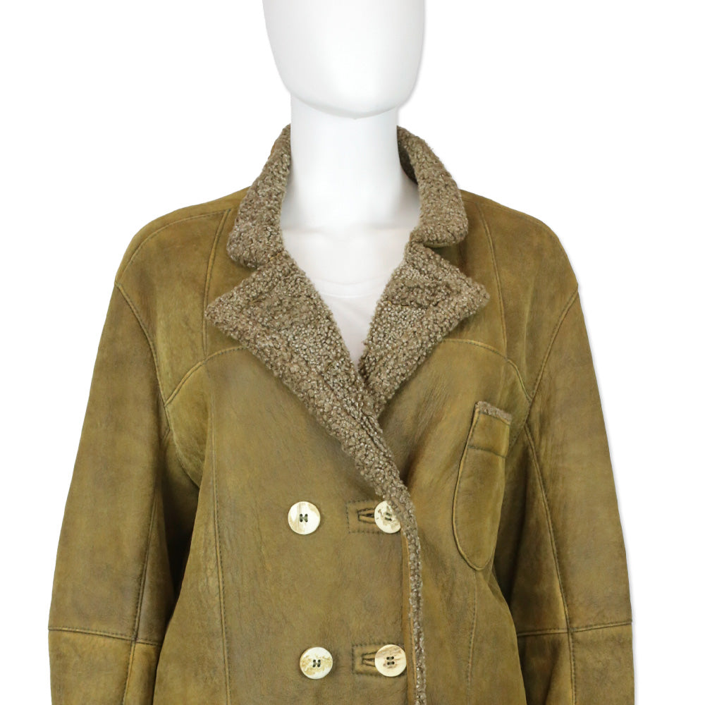 Loringhoven Tan Suede Shearling-Lined Double-Breasted Coat