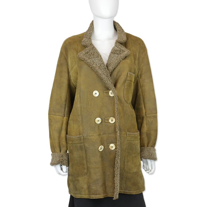 Loringhoven Tan Suede Shearling-Lined Double-Breasted Coat