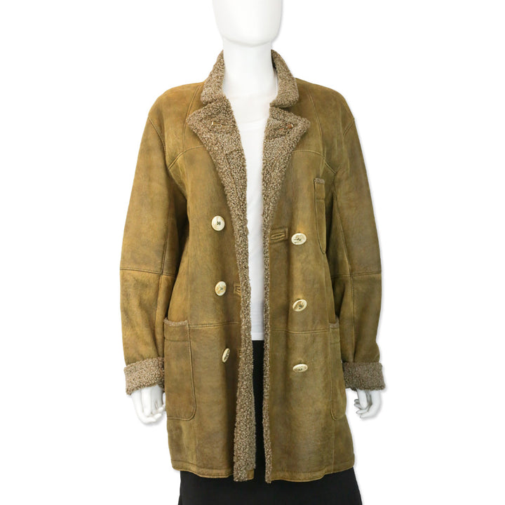 Loringhoven Tan Suede Shearling-Lined Double-Breasted Coat