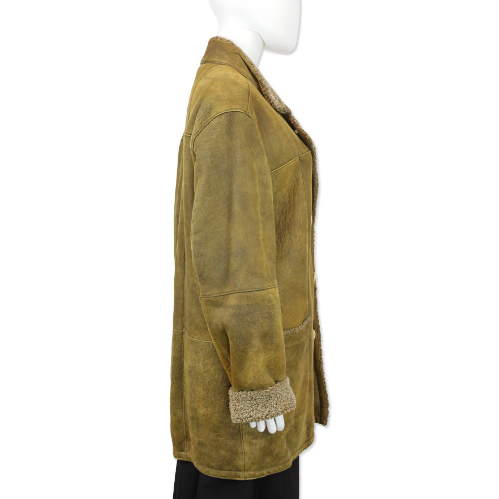 Loringhoven Tan Suede Shearling-Lined Double-Breasted Coat